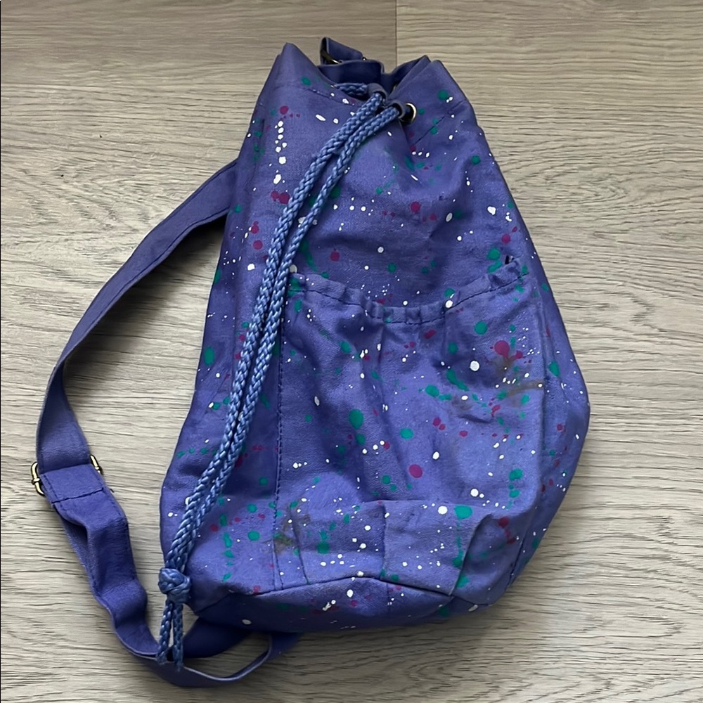 Vintage 90s Purple Paint Splatter Women's Canvas Crossbody Drawstring Bag